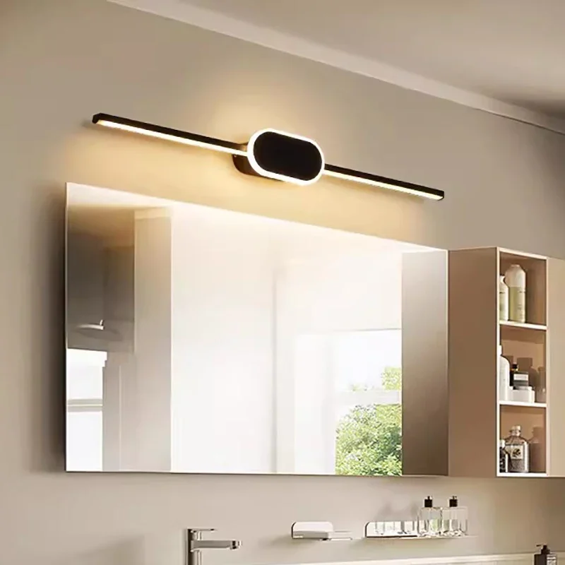 Imagem -03 - Nórdico Minimalista Led Lâmpada de Parede Preto Branco Strip Espelho Luzes Frontais Quarto Cozinha Checkroom Decoração Interior Luminária