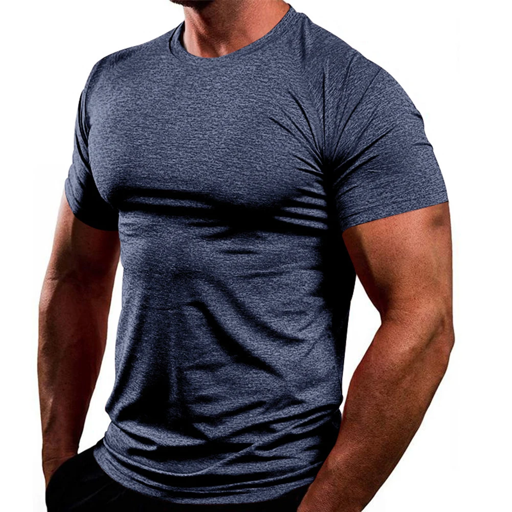 Tops Activewear Bodybuilding Pullover T-shirts Men Top Pullover Round Neck Slim Fit Solid T-shirts Bodybuilding