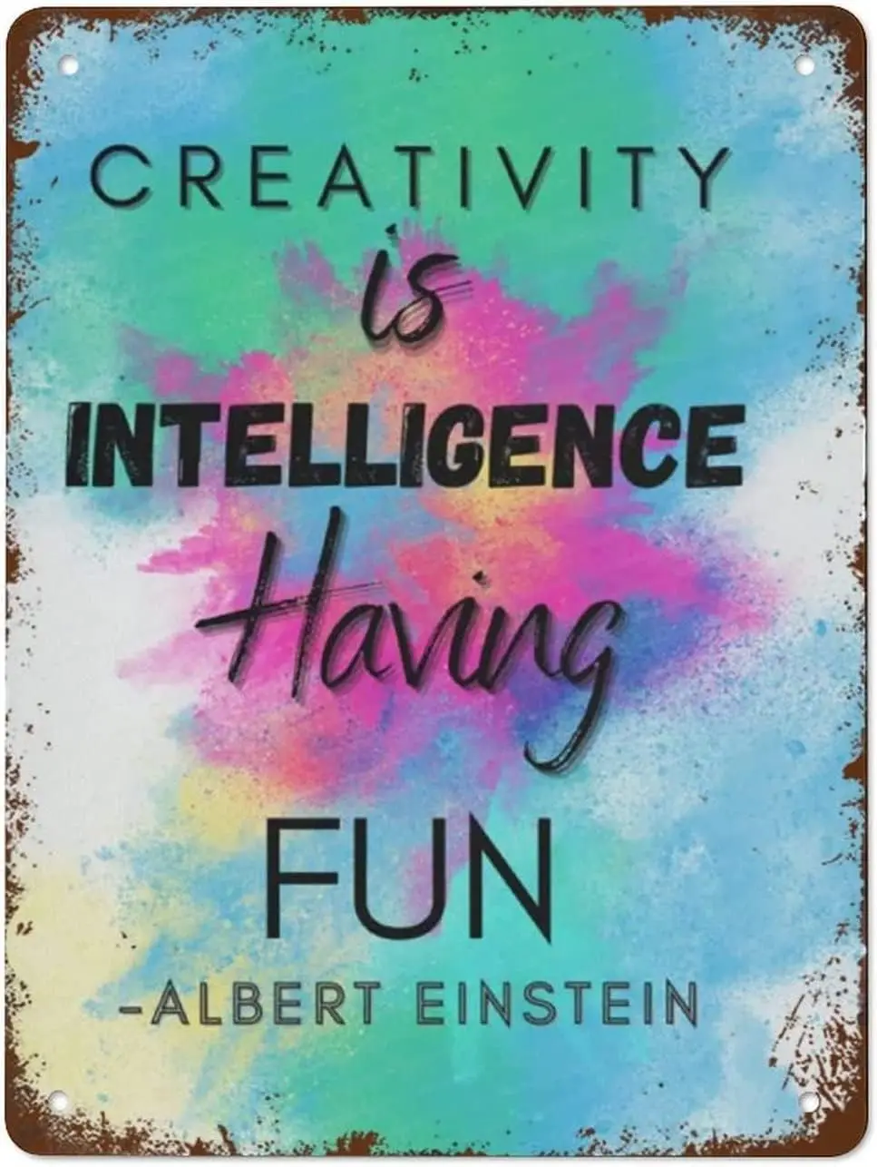 1p,Creative Tin Sign Creativity is Intelligence Having Fun Canvas Wall Art Vintage Metal Tin Sign Retro Wall Decor for Home Cafe