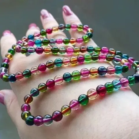 

Натуральный бразильский старый материал, многокруглый длинный браслет ярких цветов, браслет из радужного турмалина, женский синий