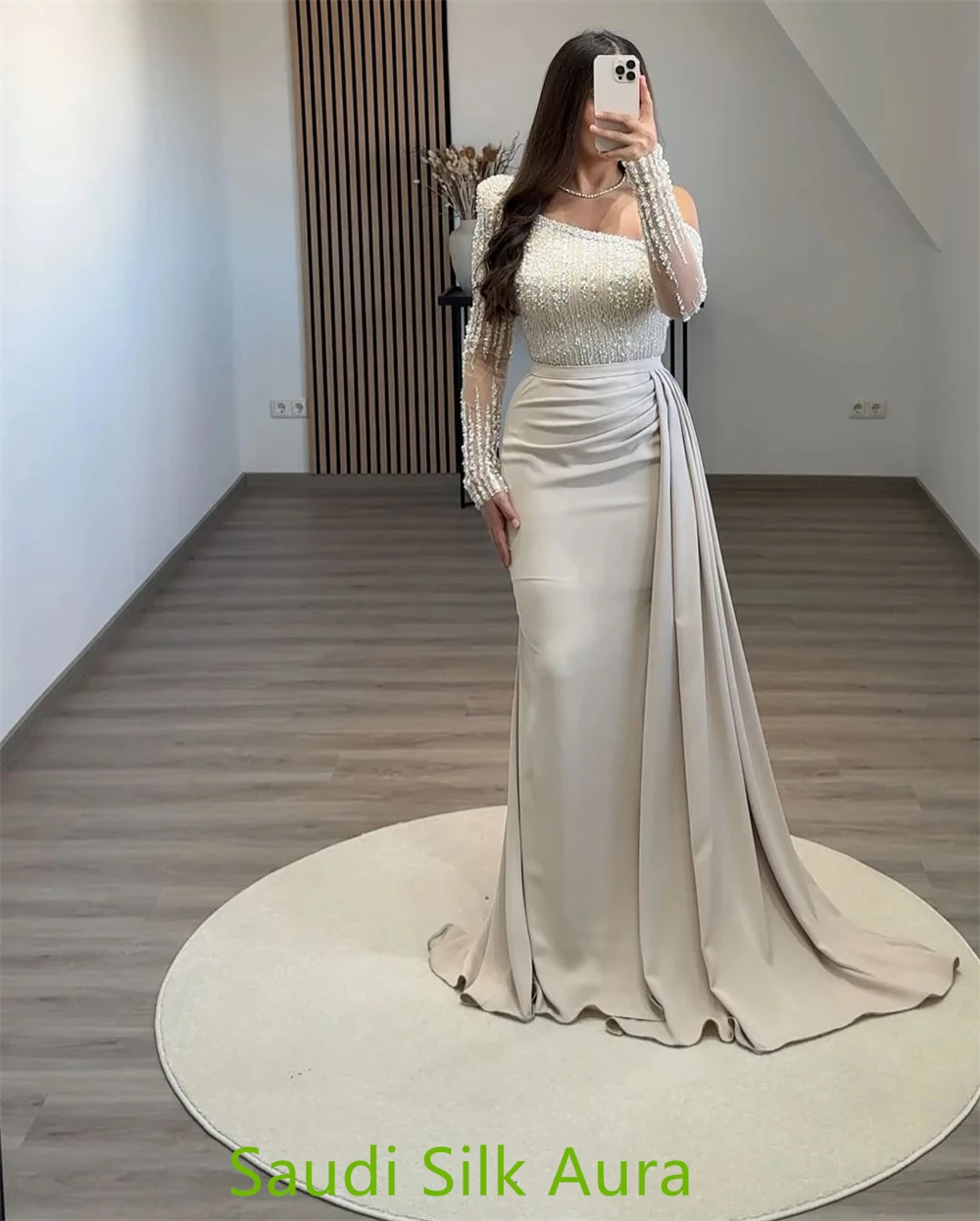 customizedCustomized Temperament White Jersey Party Dress Exquisite One Shoulder Long Sleeves Party Dress Delicate Straight Cele image 3