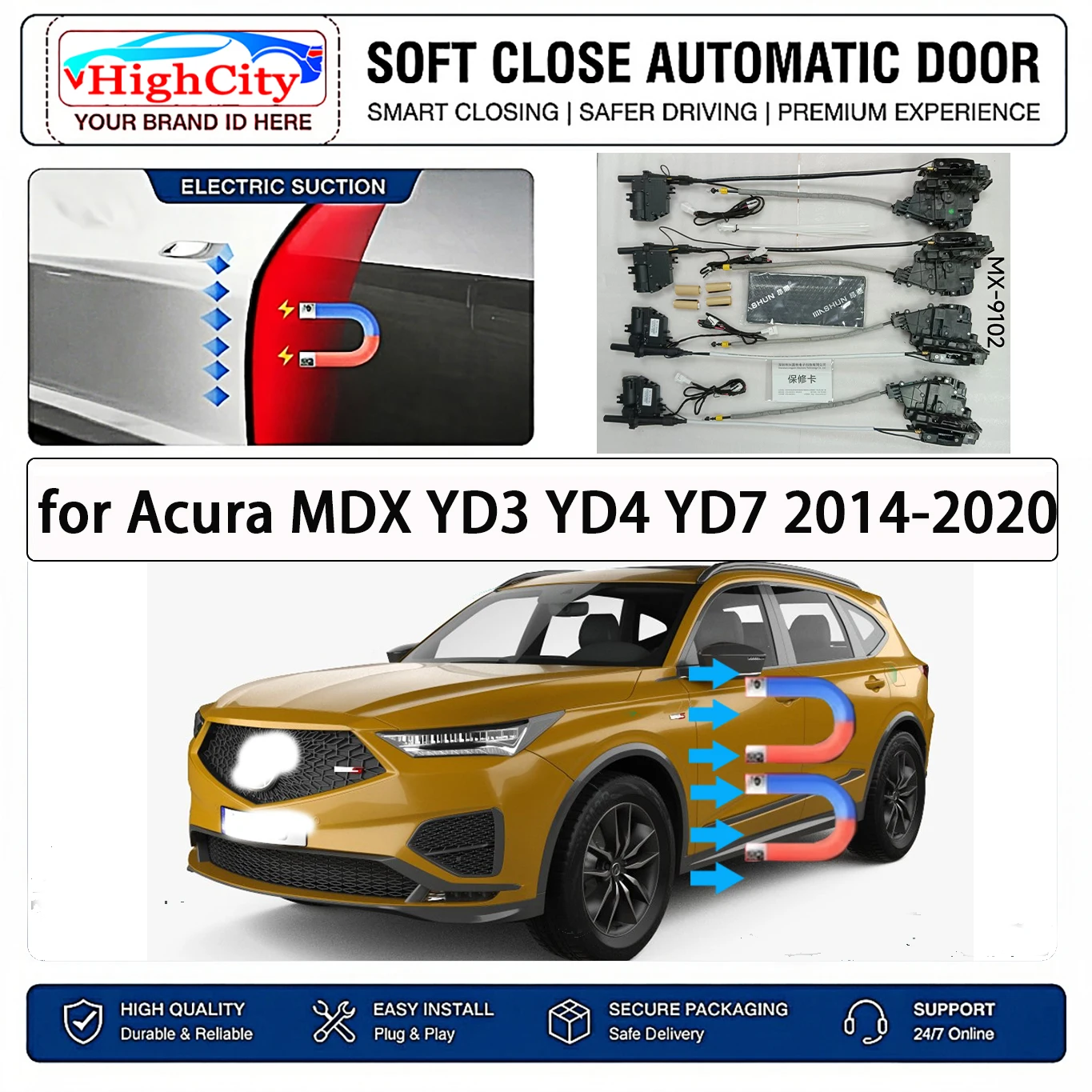 for Acura MDX YD3 YD4 YD7 2014-2020 Electric Suction Soft Close Door Kit Smart Anti Pinch Auto Cinch Latch System No Slam Silent
