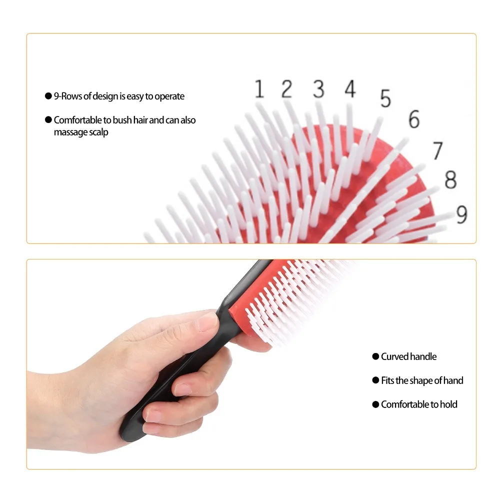 Home Use 9-Row Design 9-Row Hair Brush Professional Detachable Detangling Brush Classic Light Pink Salon Hair Brush For Women