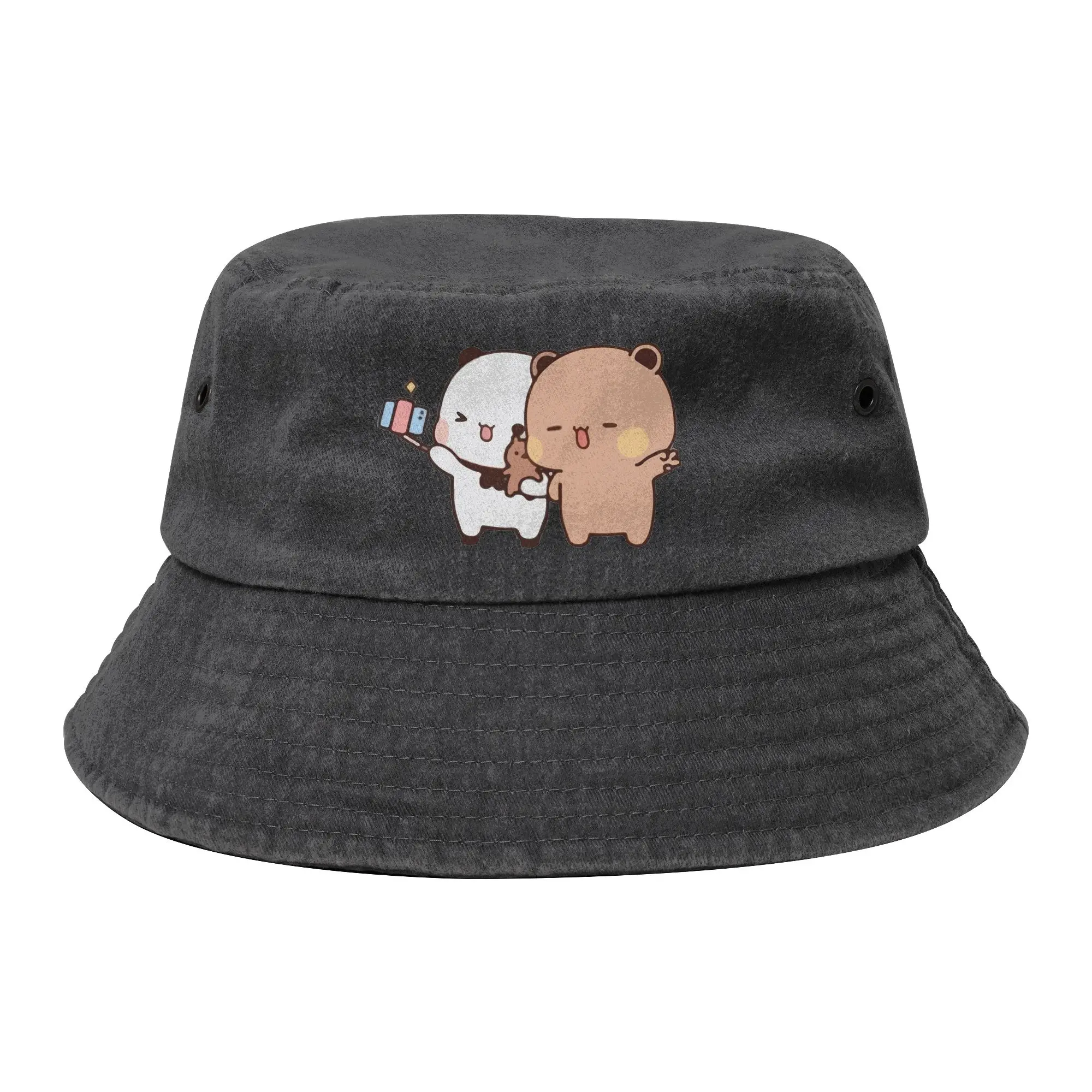 Beach Bubu and Dudu Balloon  Bucket Hat Unisex Distressed Washed Hot Sun Hat Bear and Panda Bob Hat Fishing Fisherman Hats