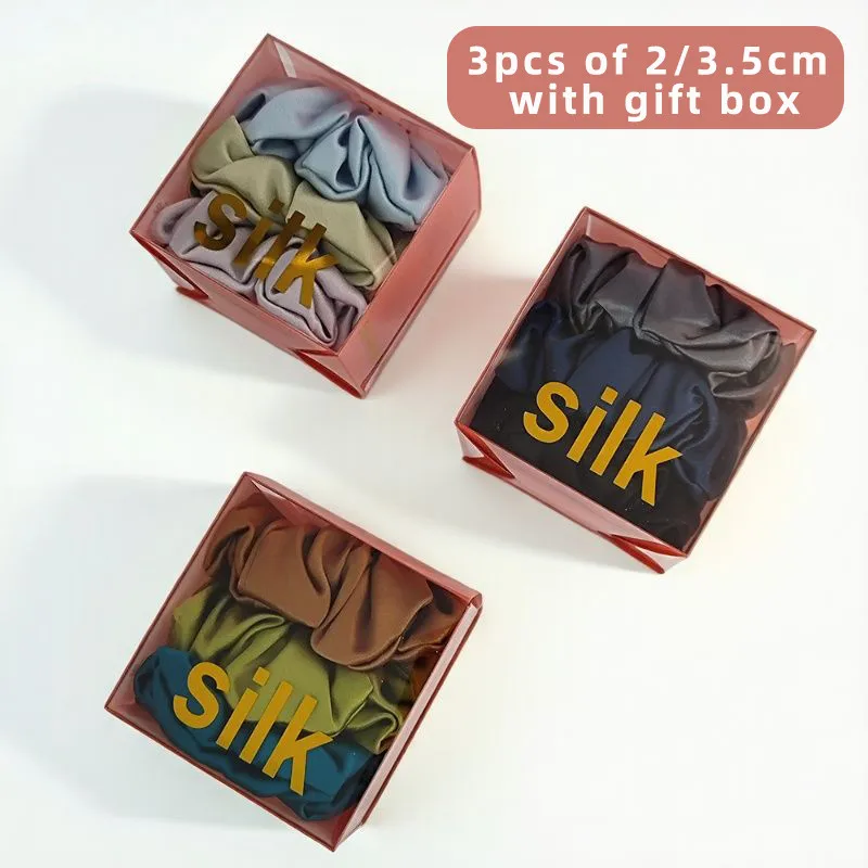 

Mulberry Silk Hair Scrunchies 2/3.5cm 3pcs Hair Ties with Gift Box Hairbands Elastic Ponytail Holders for Women Girls