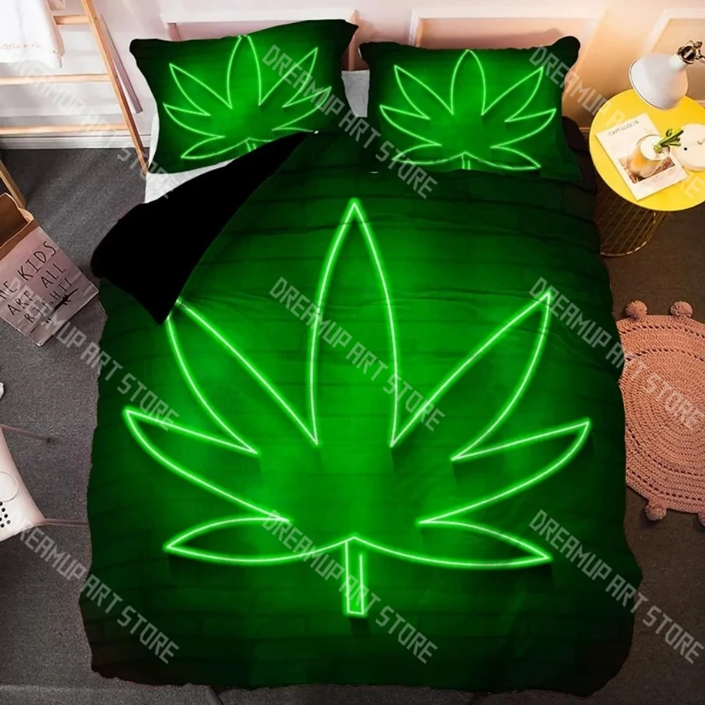 3D Print Weed Leaf Green Plant Leaves Bedding Set for Boys Girls Duvet Cover Pillowcase Twin Queen King Full Single Double Sizes