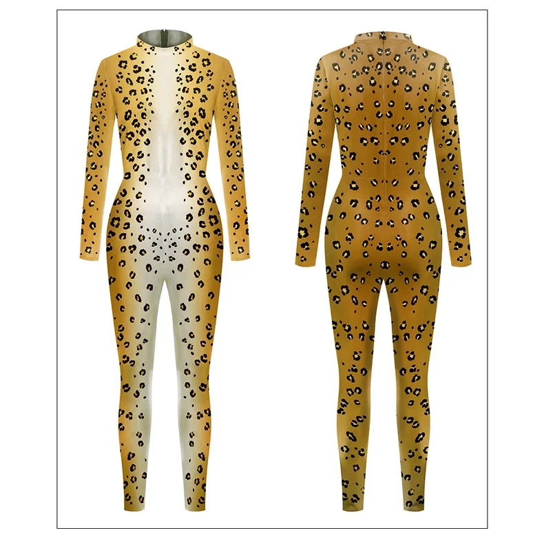 Women Men Animals Tiger Leopard 3D Printed Jumpsuit Adults Halloween Cosplay Costume for Dancing Party Dress Up