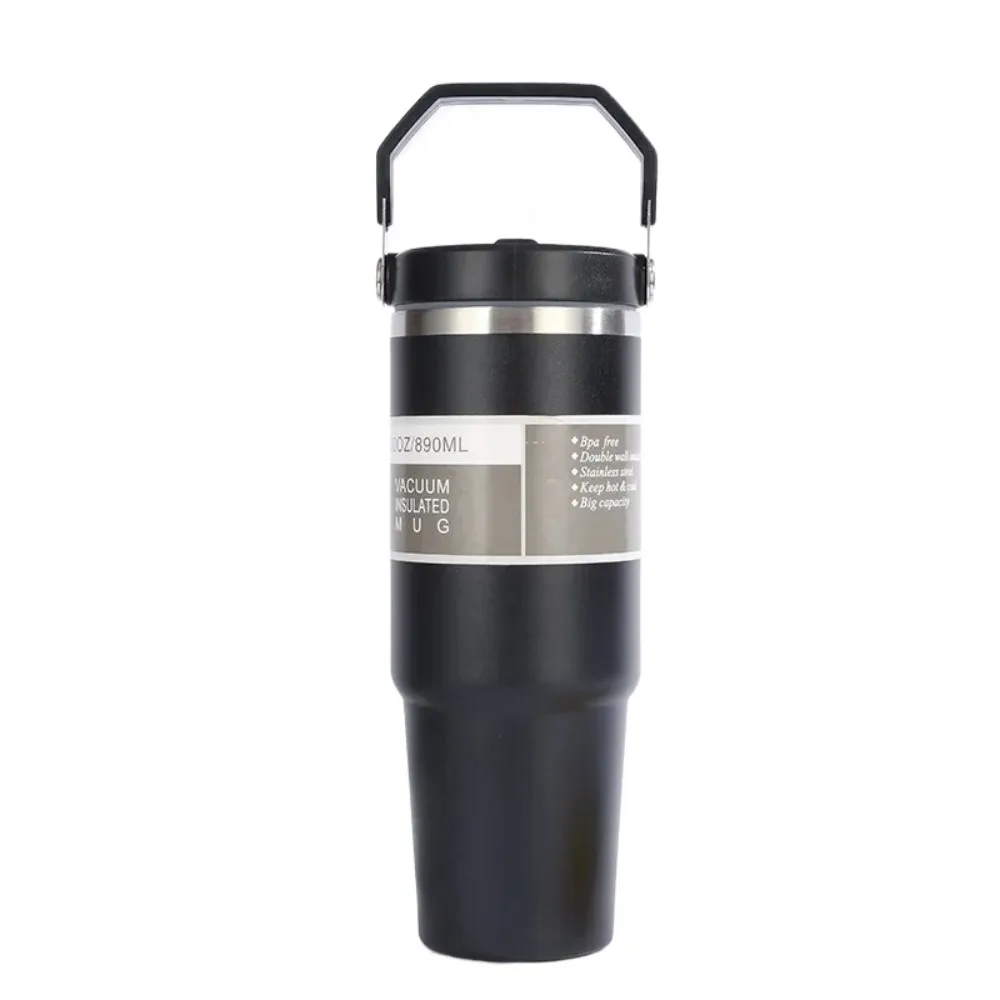 

Stainless Steel Thermos Cup with Straw and Handle Portable Car Cup Double Wall Travel Sports Water Bottle Coffee Vacuum Flask