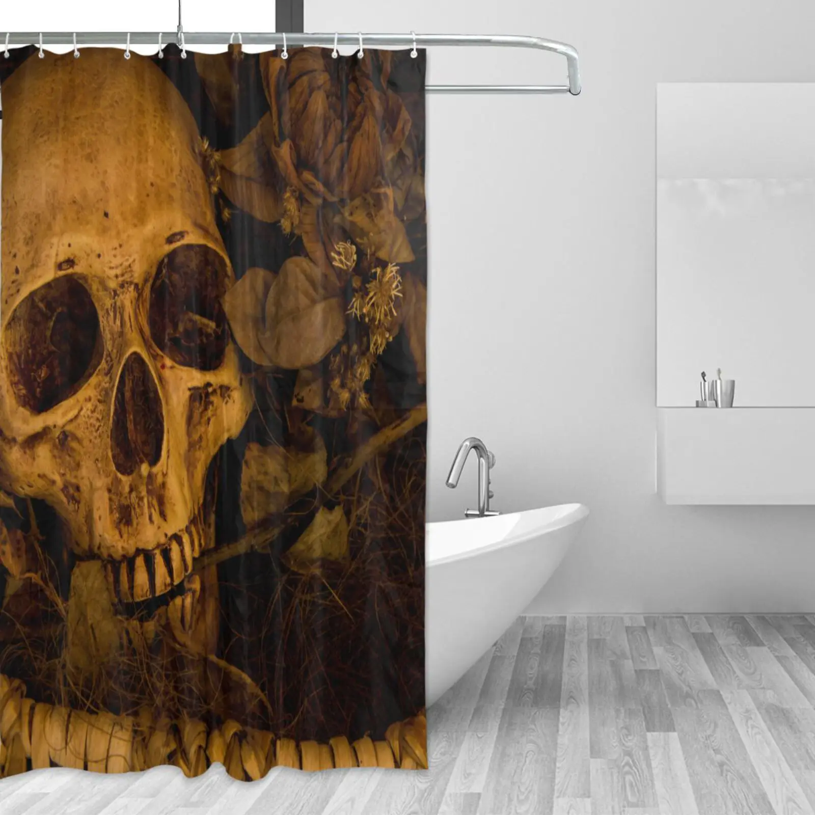 

Bathroom Decor Waterproof Shower Curtain Vintage Horrible Skull Print Bath Curtain Polyester Fabric Blackout Screen High Quality