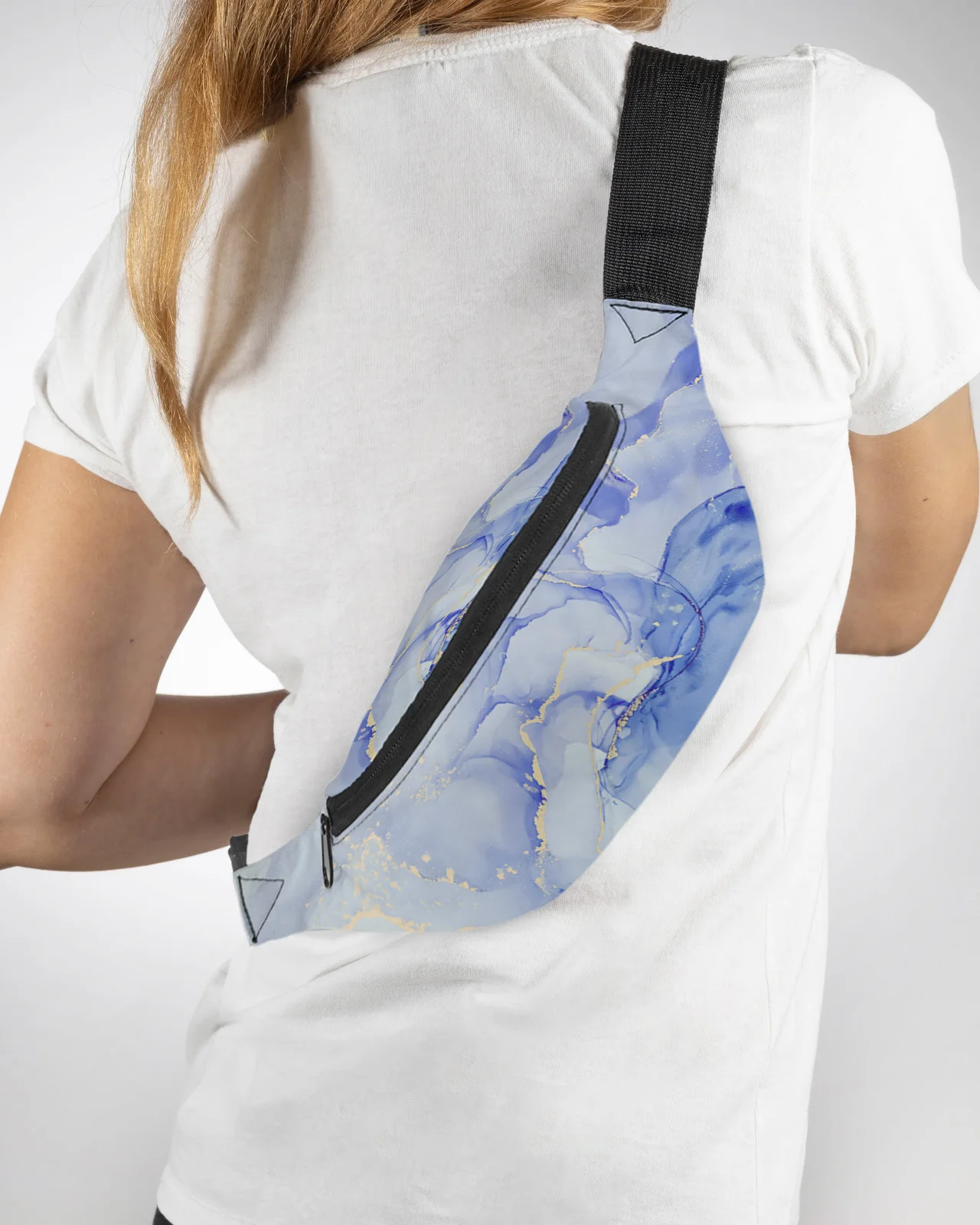 

Marble Texture Gradient Blue Men Women Waist Bag Fanny Pack Purse Large Phone Belt Bag Wallet Pouch Waterproof Banana Hip Bags