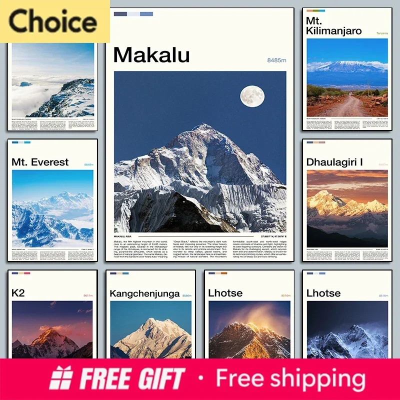 Pósters de las famosas cadenas de montañas, monte Kilimanjaro, monte Everest, K2, impresiones fotográficas, pintura en lienzo, cuadros de pared, decoración para el hogar y el dormitorio