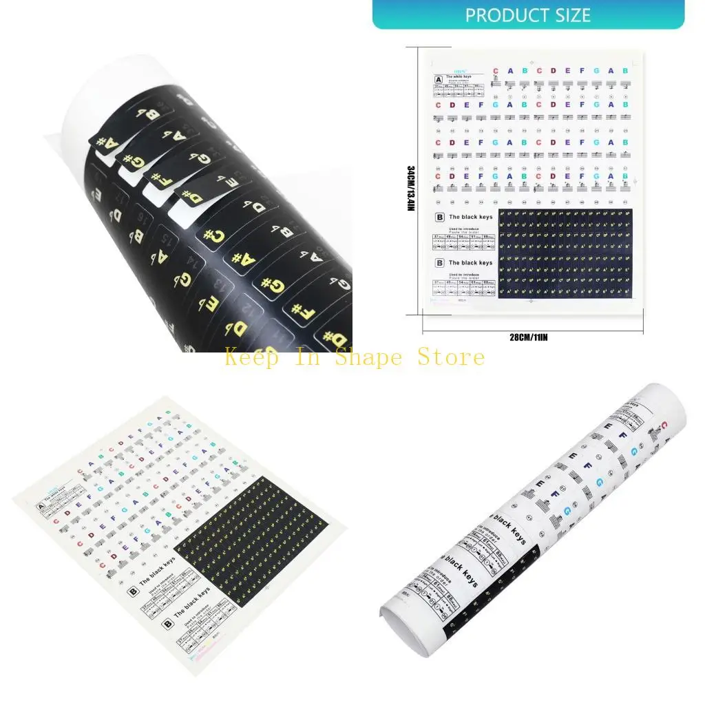 U1JC Music Learning Stickers 88 61 54 Keyboards Removable No Residues Colorful for Efficient Beginner Training