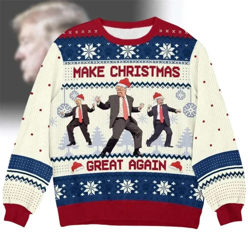 

Autumn New Christmas Sweater Donald Trump 3D Print Funny Xmas Sweatshirts For Women Clothes Fashion Oversized Kids Tracksuits