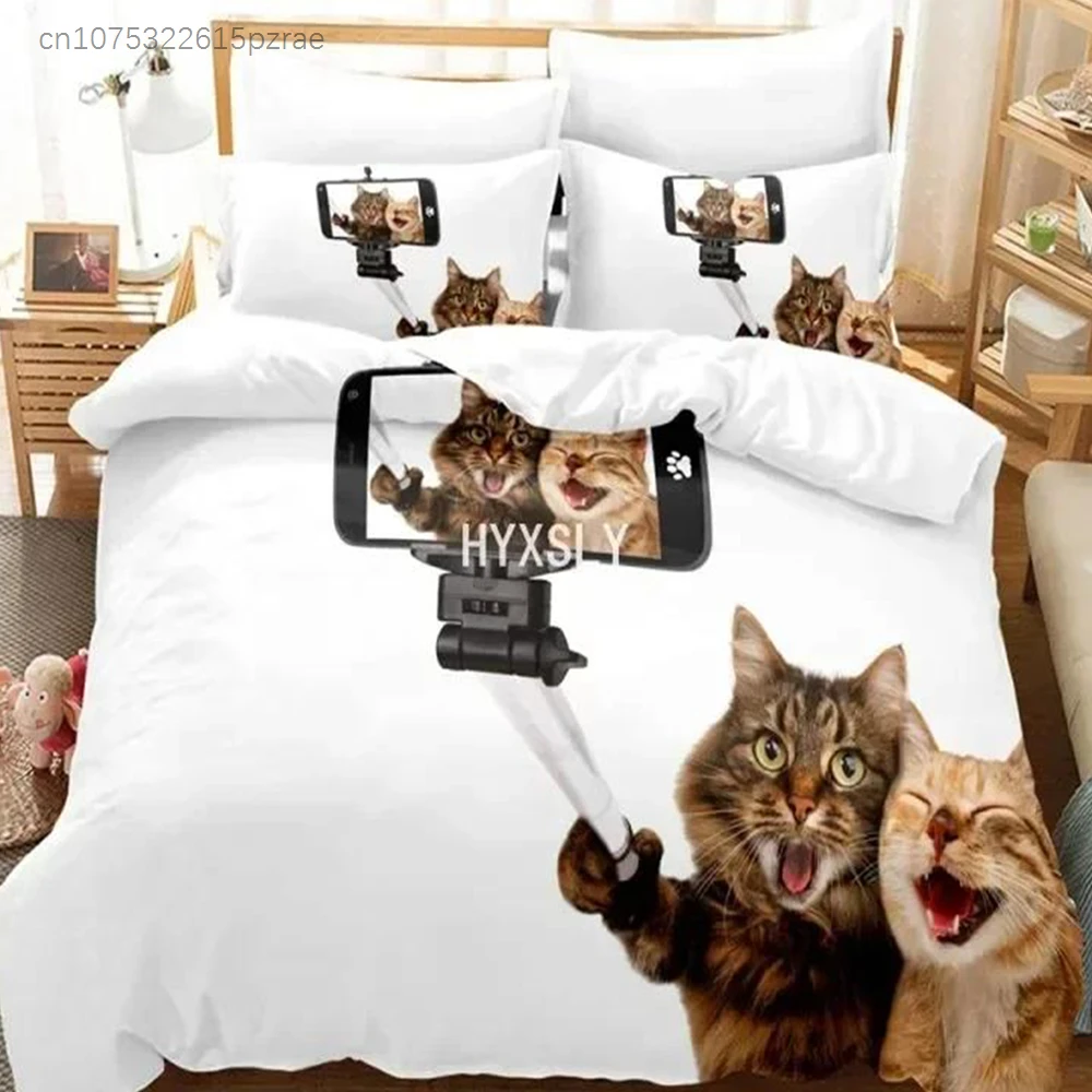 Lying Cat Cute Pets Comfortable Duvet Quilt Cover Pillowcase Bedding Set Children Bedroom Decoration Home Textile