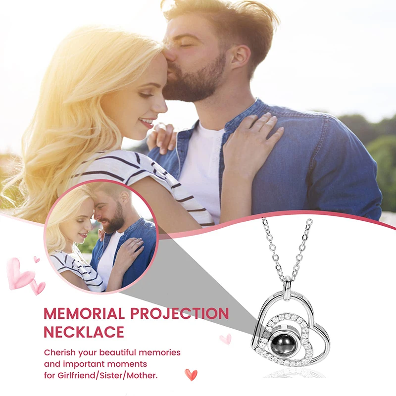 Custom Picture Necklaces with Picture inside Personalized Photo Necklace for Women 100 Languages I Love You Projection Necklace