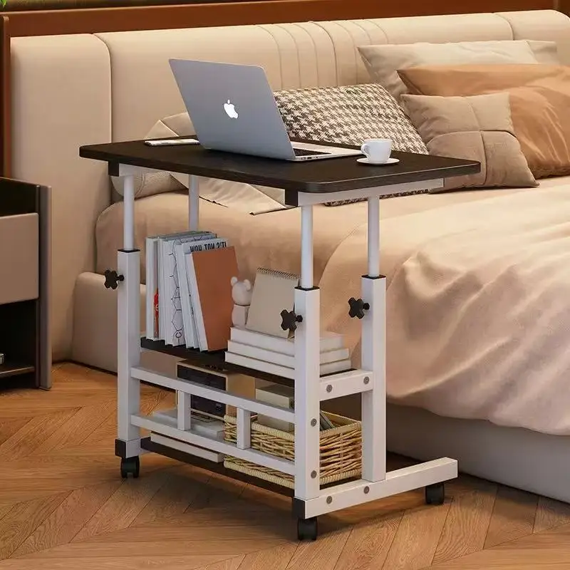 Mobile Portable Desk Adjustable Height Study Table with Storage Shelf Bedside Desk for Working and Eating Free USB Fan & Light