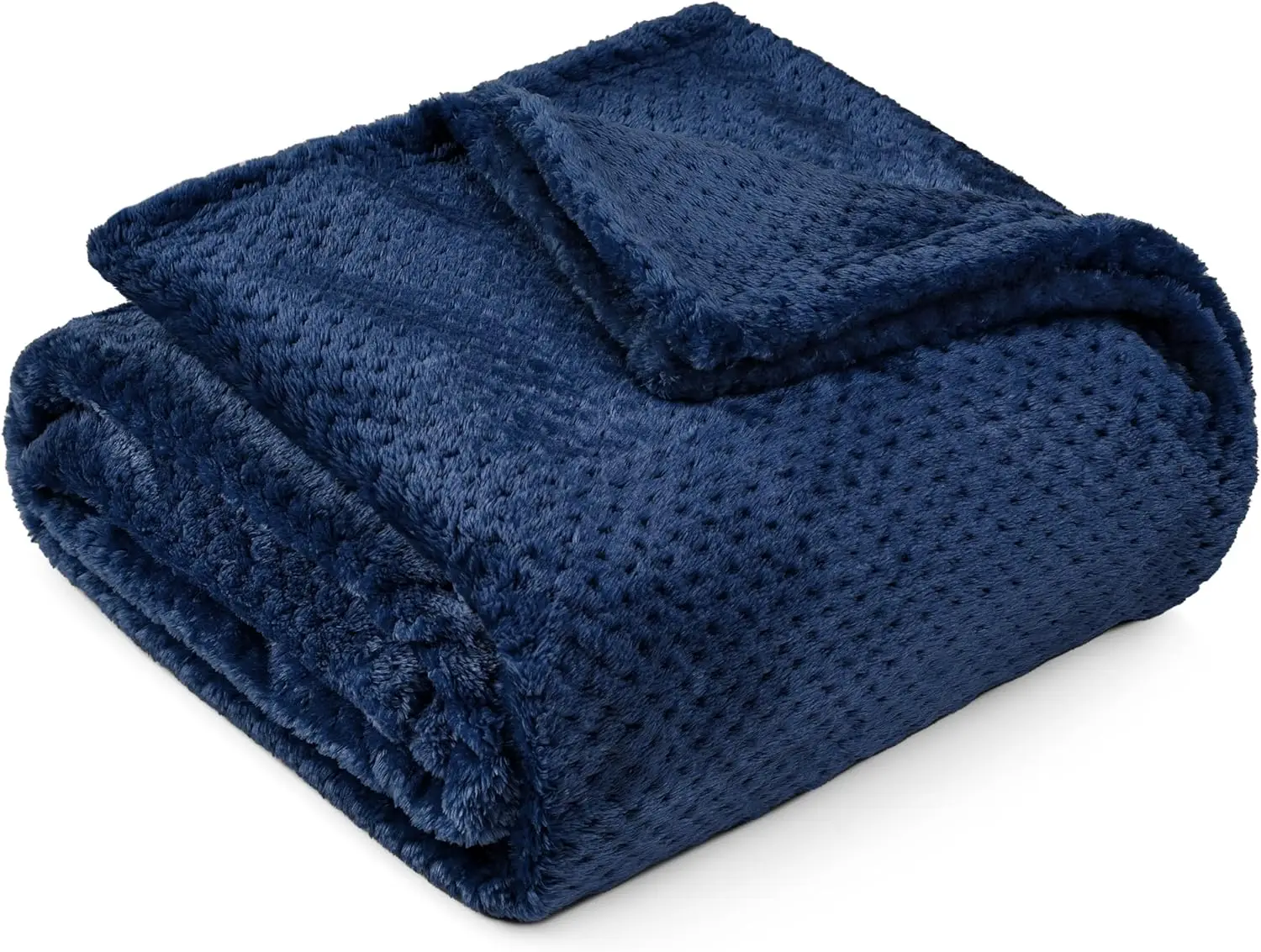 

Navy Blue Throw Blanket For Couch, Twin Bed, Soft Fleece Throws For Sofa Chair, Fuzzy Waffle Textured Blanket, Cozy Warm