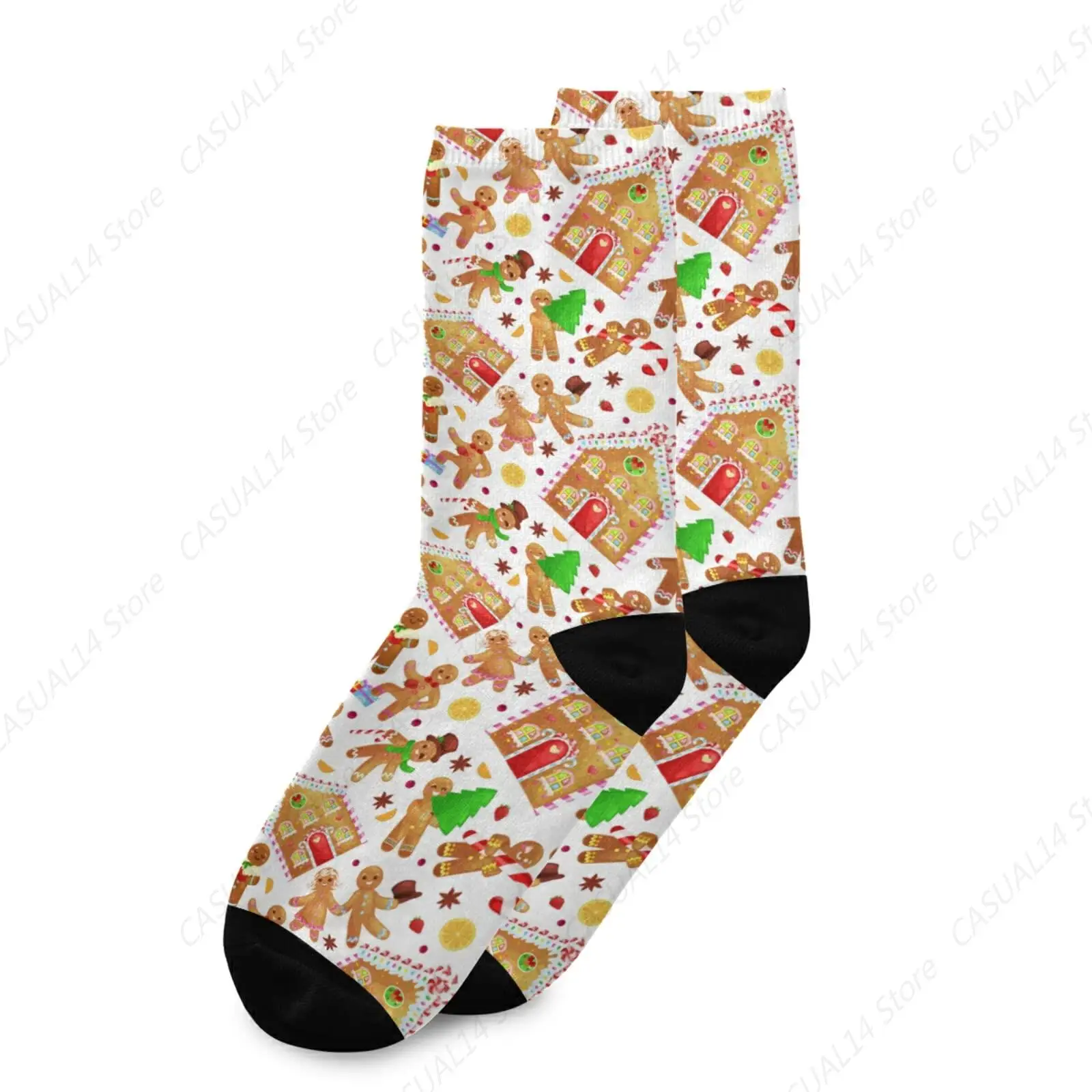 

Рождественское печенье, пряничный человечек и девочек, длинные повседневные носки унисекс, спортивные носки для женщин и мужчин