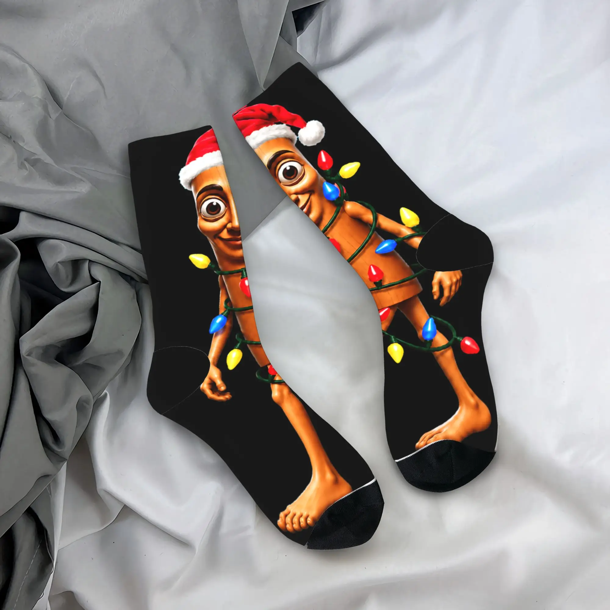 Tung Tung Sahur Santa Christmas Tree Lights Funny Xmas Meme Stockings Casual Socks Men Warm Soft Socks Autumn Outdoor Anti Socks
