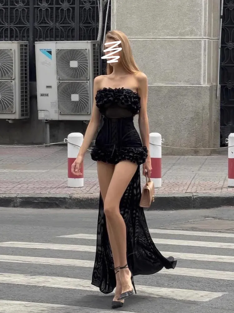 

Bla Pure Desire Сексуальное платье с рюшами и отделкой Tube Top Dr Женское летнее элитное элегантное женское платье с хвостом Dr Повседневное платье трапециевидной формы S...