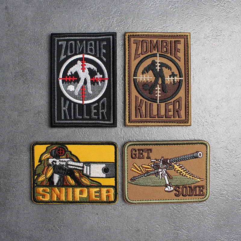 Zombie Killer Aiming Sniper Get Some Embroidery Patch for Clothes Backpack Decoration Laser Gun Shooting Tactical Badge