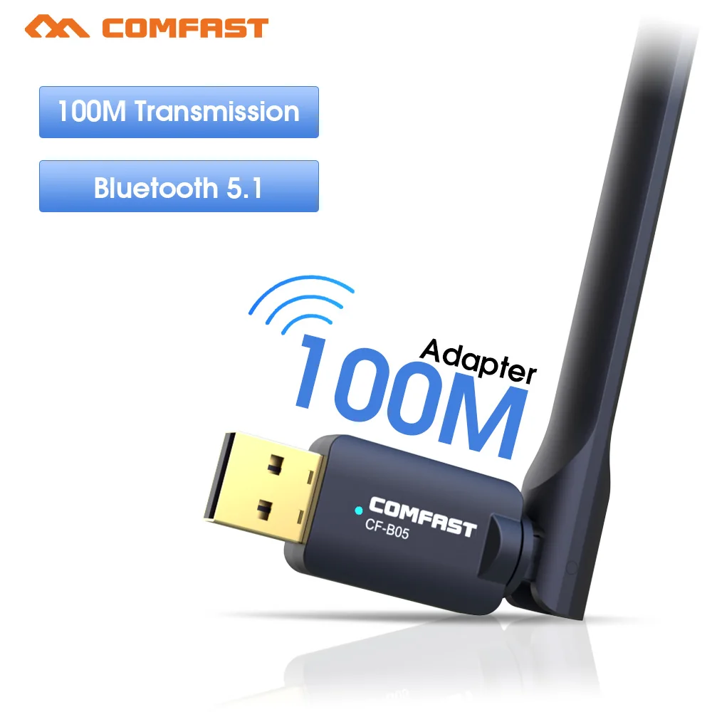 Comfast 100M Long Range USB Bluetooth 5.1 Adapter High Gain for PC&Desktop Laptop Bluetooth Dongle Wireless Receiver Transfer