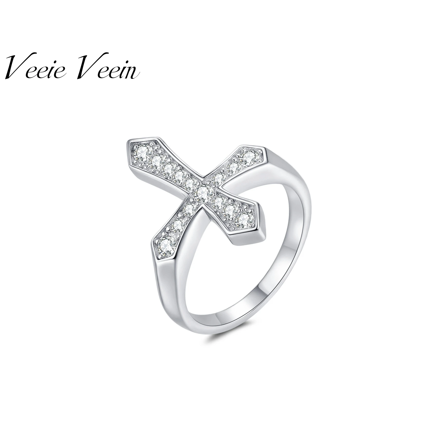 

Veeie Veein Luxury Brand Moissanite Hip Hop Cross Ring GRA Certificate S925 Sterling Silver Light Luxury Women Ring Jewelry