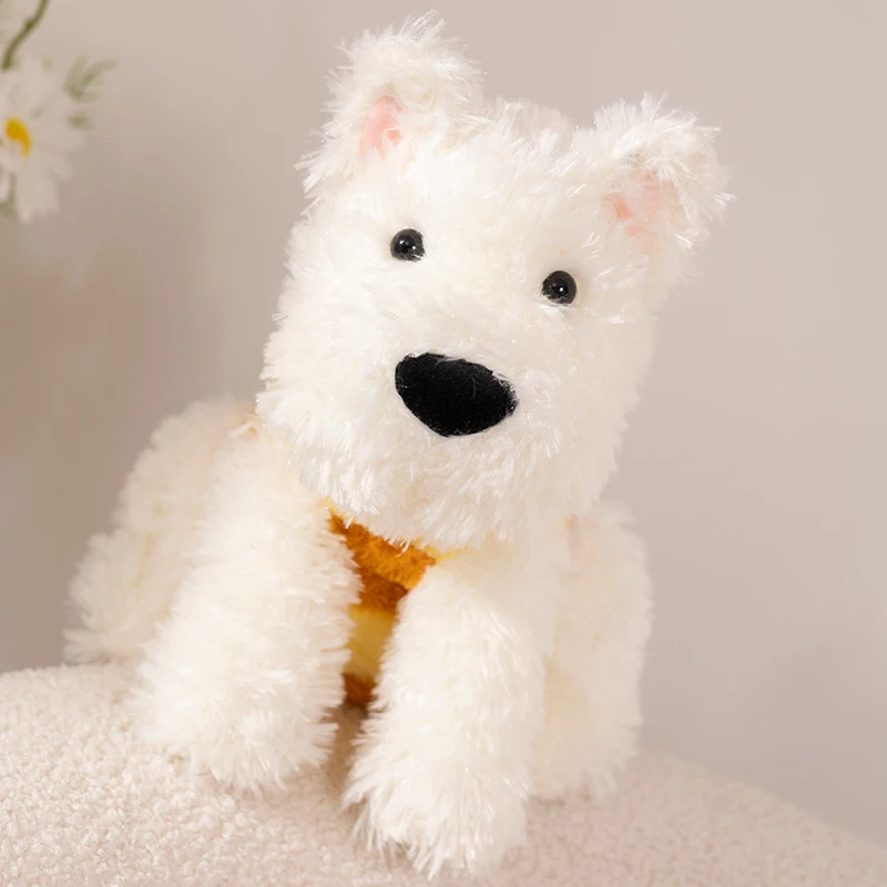 Lifelike Plush West Highland White Terrier Toy Fluffy Real-life Stuffed Animals Dog Cosplay Bee Kids Toy Birthday Gift