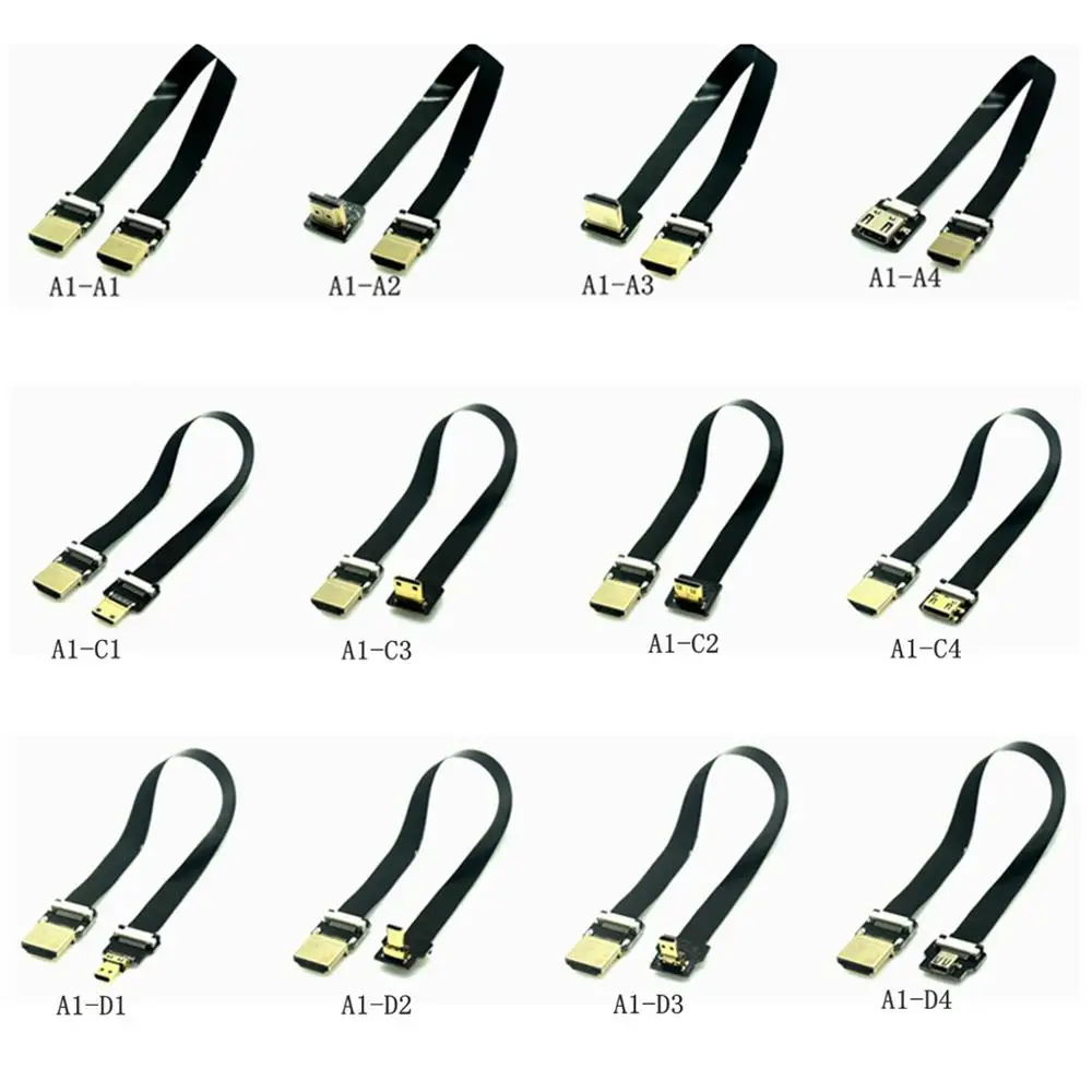 Ribbon Flat FPV HDMI Cable Micro Mini HDMI-compatible 90 Degree DIY Cable Adapter 5cm-80cm FPC Pitch 20pin Plug Connector