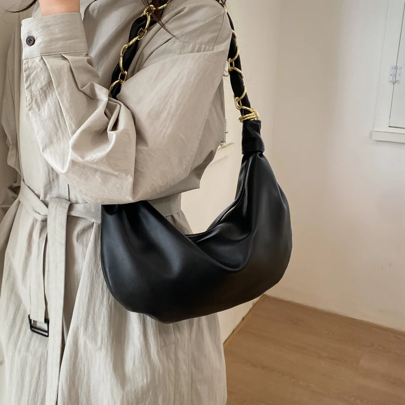 Designer 2026 Thick Chain Shoulder Bag For Women Trendy Hobo Bag High Capacity Underarm Tote Soft Leather Handbag And Purse
