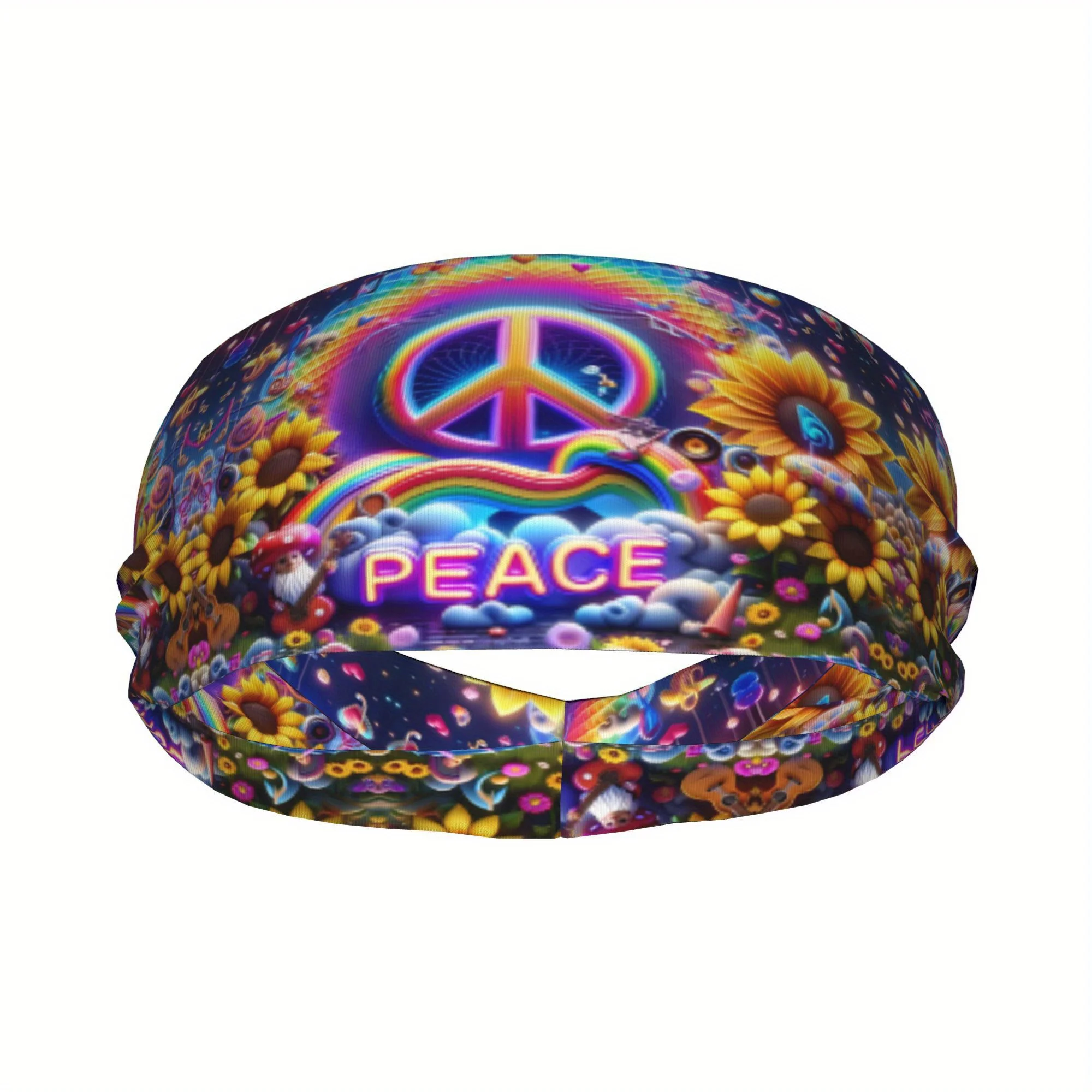 

Яркая повязка на голову с цветочным узором и символом мира, полиэстер, можно стирать вручную, геометрический узор, спортивный вязаный дизайн для активного отдыха на природе
