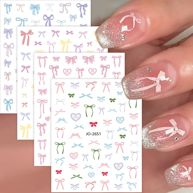 Mini cinta deslizante con pajarita, pegatinas coloridas con lazo 3D para uñas, calcomanías autoadhesivas coreanas encantadoras, decoración de uñas para manicura