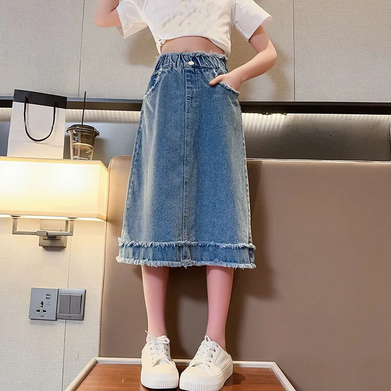 School Girls Denim Skirt Spring Summer New 2023 Casual Skirt for Children Fashion Teenage Kids Skirt 9 13 14 Years