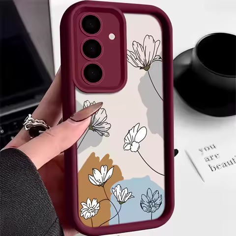 Lotus Print Soft TPU Case For Samsung Galaxy S21 S23 S24 FE A56 A55 A16 A53 A15 A35 A25 A54 5G S25 S22 S23 S24 Ultra Phone Cover