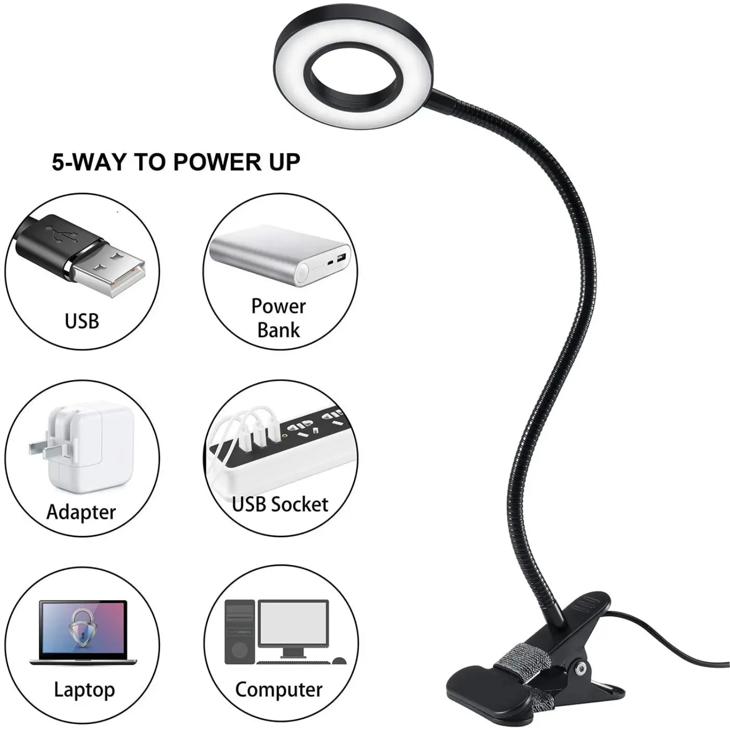 Clip on Light Reading Lights Clamp Light with USB LED Desk Lamp Flexible Night Light  Reading/Bed Headboard Headbaord Light