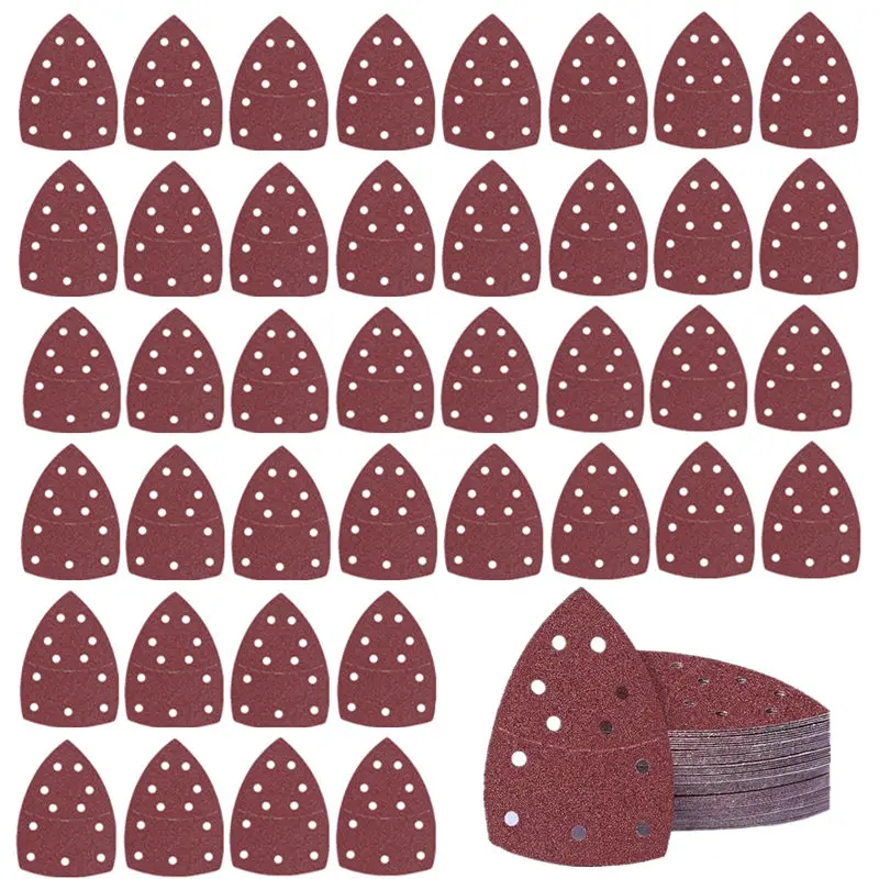 

40pcs Mouse Detail Sander Sandpaper 11Holes 40-180 Grits Hook and Loop Sander Pads Triangular Sanding Sheets Abrasive Paper