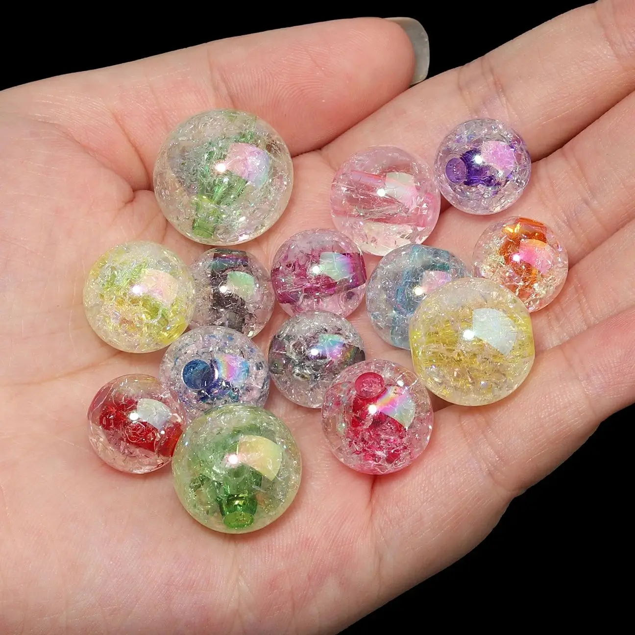 14-20mm Cracked Crystal Acrylic Beads Transparent Multicolor Round Beads for Jewelry Making DIY Needlework Bracelet Necklace