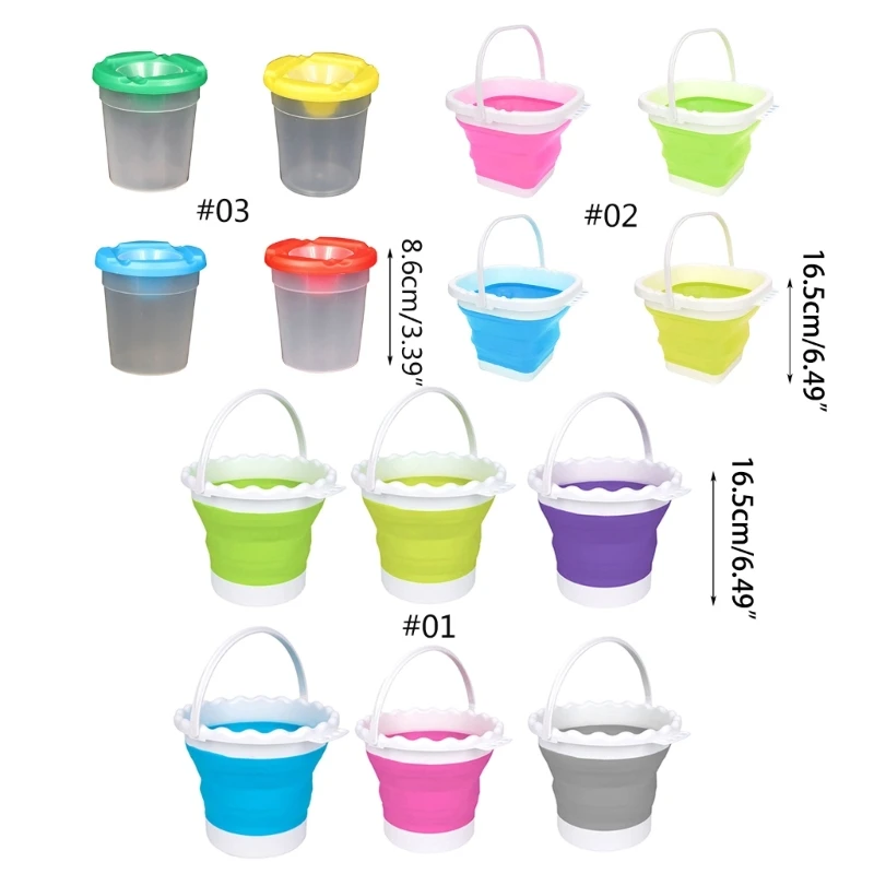 Y1UB Art Buckets Painting Folding Silicone Wash Pen Buckets Brush Pen Buckets