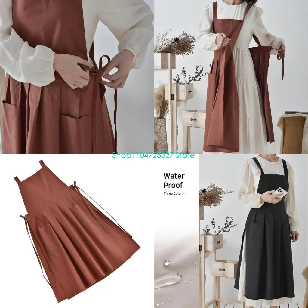 

D8KF Women’s Pinafore Dress Apron Baking Cooking Gardening Works Waterproof Aprons