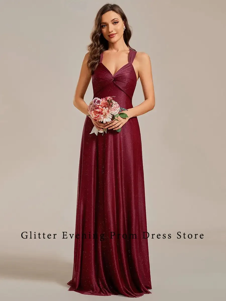 Burgundy Simple Prom Dresses For Women A-Line V-Neck Backless Lace Up Chiffon Modern Custom Made Birthday Evening Party Dresses