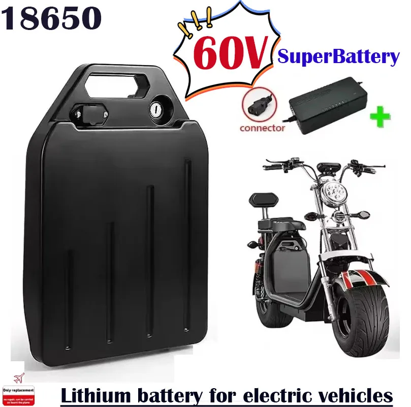 60V 20Ah-60Ah Harley Citycoco Scooter Lithium Battery 250W~1500W Bicycle and Motorcycle Waterproof Lithium Battery67.2V +Charger