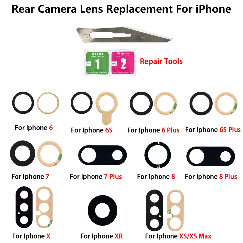 NEW Camera Glass Lens Back Rear Camera Glass Lens with Adhesive Sticker Replacement For IPhone 6 7 8 6S Plus X XR XS Max