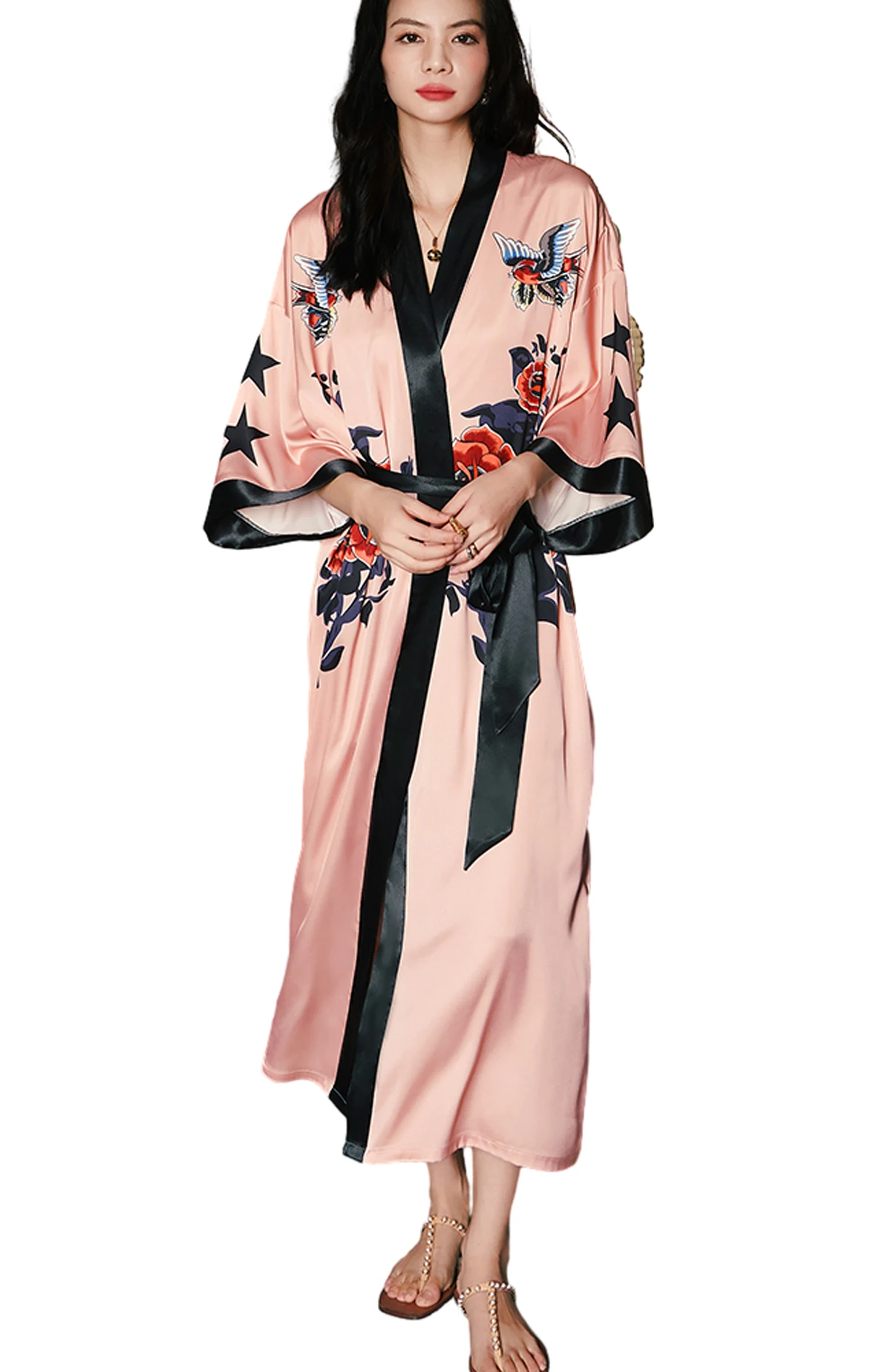 

Daiwor Kout Silk Satin Robe for Women Long Japanese Kimono Robe Lightweight Soft Bathrobe Summer Luxury Dressing Gown