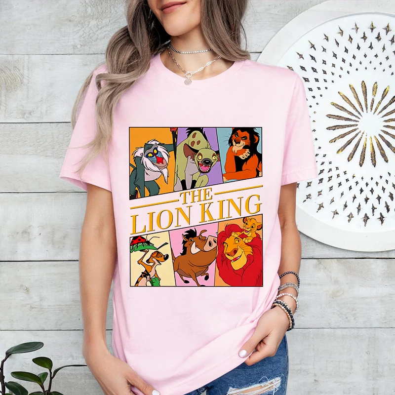 

Женская футболка с мультяшным принтом «Король Лев» Диснея, повседневные топы из чистого хлопка с короткими рукавами, летняя одежда