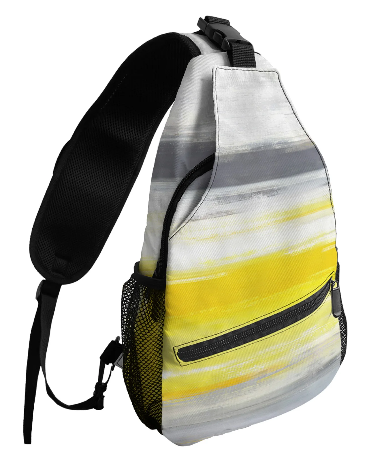 Abstract Gray Yellow Texture Chest Bags for Women Men Waterproof Shoulder Bag Outdoor Travel Sport Crossbody Bag