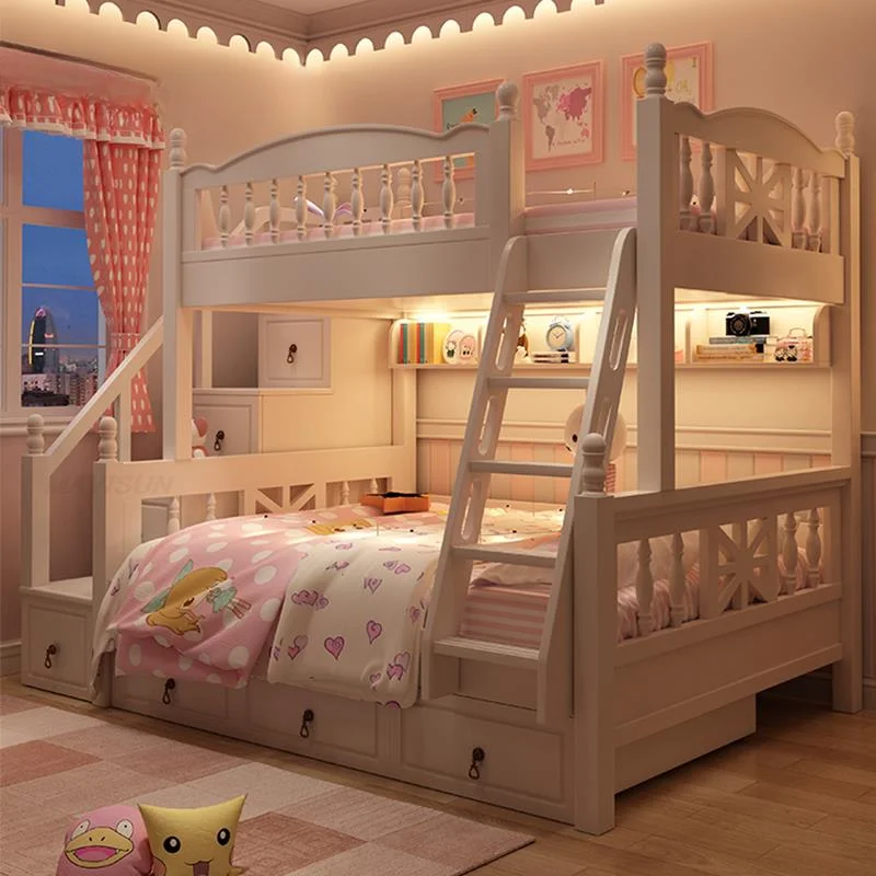 Modern Bunk Beauty Children Beds Decoration Creative Lovely White Children Beds