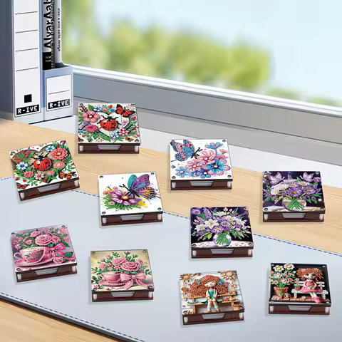 2Pcs Diamond Painting Note Box Kits,Cute Theme Diamond Art Special Shape Diamond Sticky Note Box for Home Office Handmade Gifts