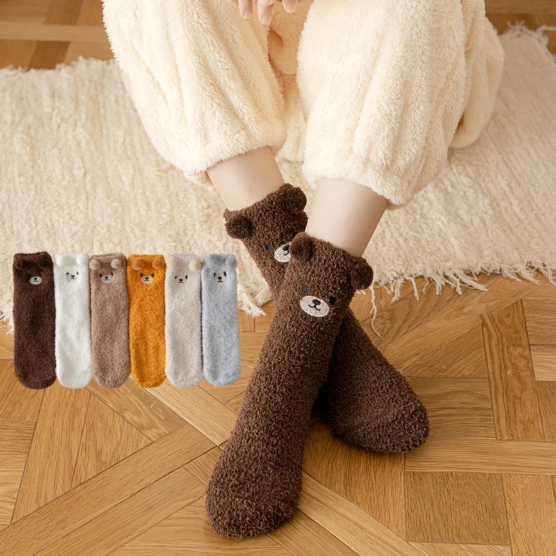 

1/3 пары женских носков из кораллового флиса, термоплюшевые зимние теплые нескользящие носки для сна, милые домашние носки с героями мультфильмов, ЕС 35-40, США, 5-8