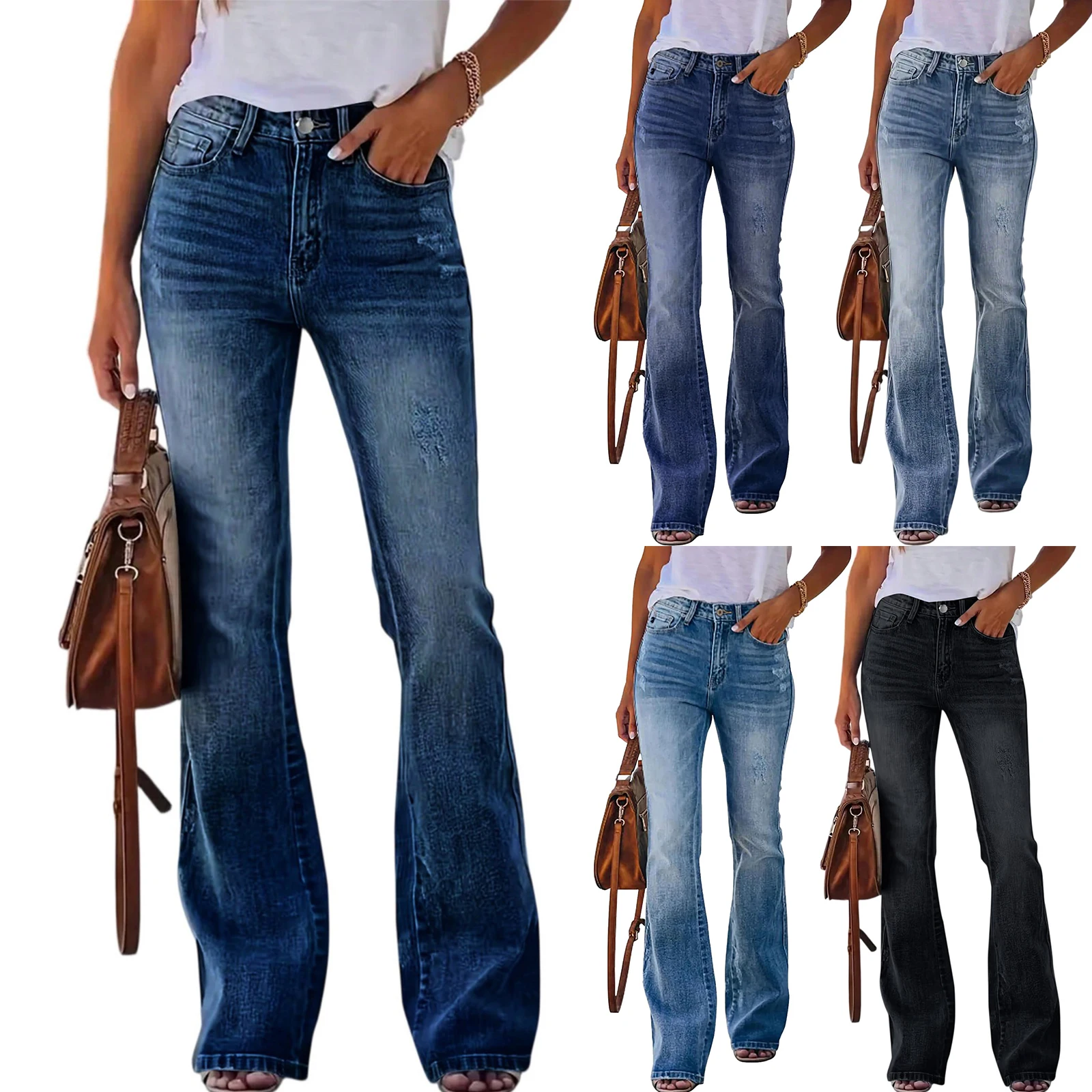 

Women's Retro High Waist Micro Flared Jeans Slim Fit Stretch Denim Fabric Trousers Fashionable Daily Commuted Pants