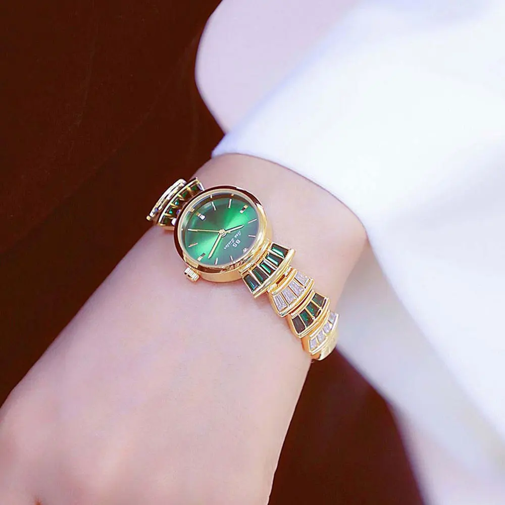 ساعات نسائية عالية الجودة ساعة معصم فاخرة للسيدات ذهبي أسود حجر الراين كوارتز ساعة يد نسائية صغيرة عتيقة
